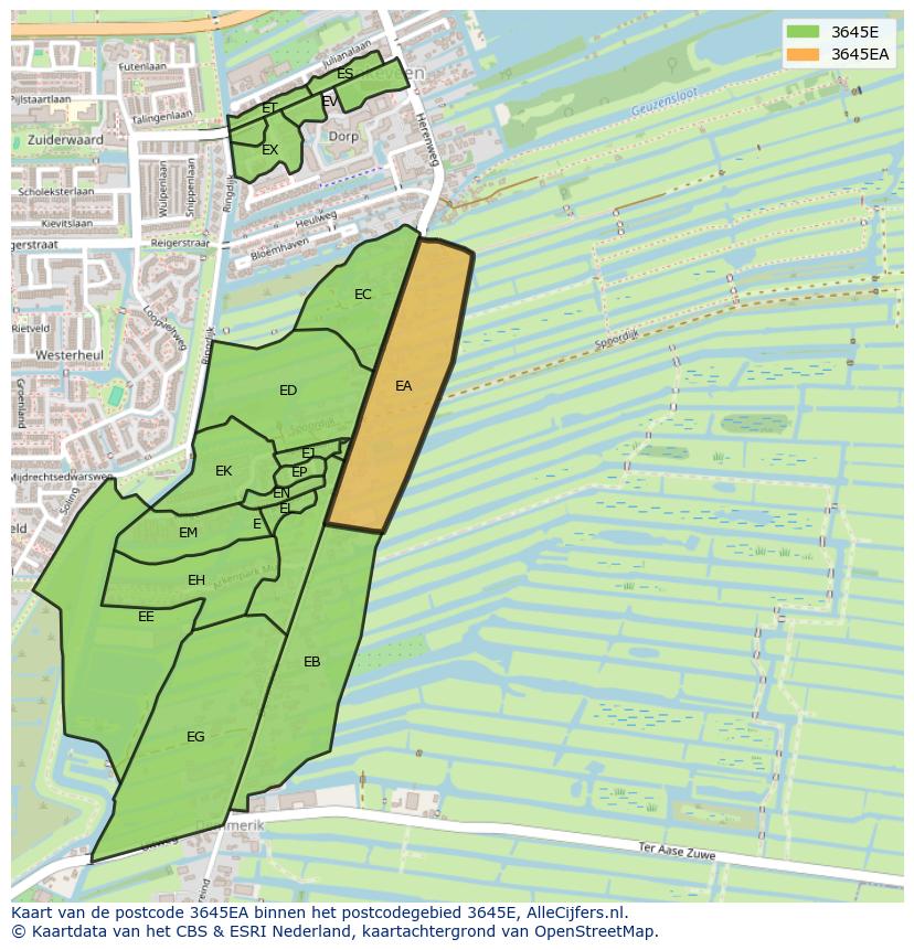 Afbeelding van het postcodegebied 3645 EA op de kaart.