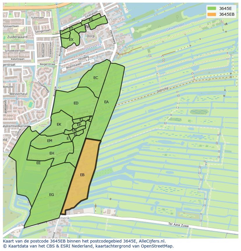 Afbeelding van het postcodegebied 3645 EB op de kaart.
