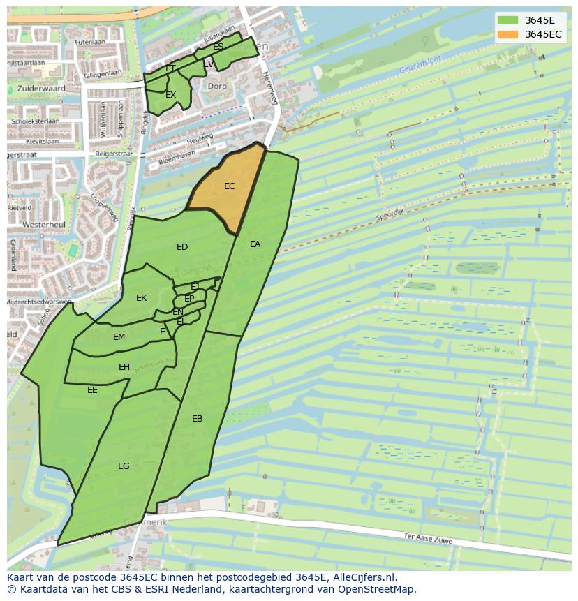 Afbeelding van het postcodegebied 3645 EC op de kaart.