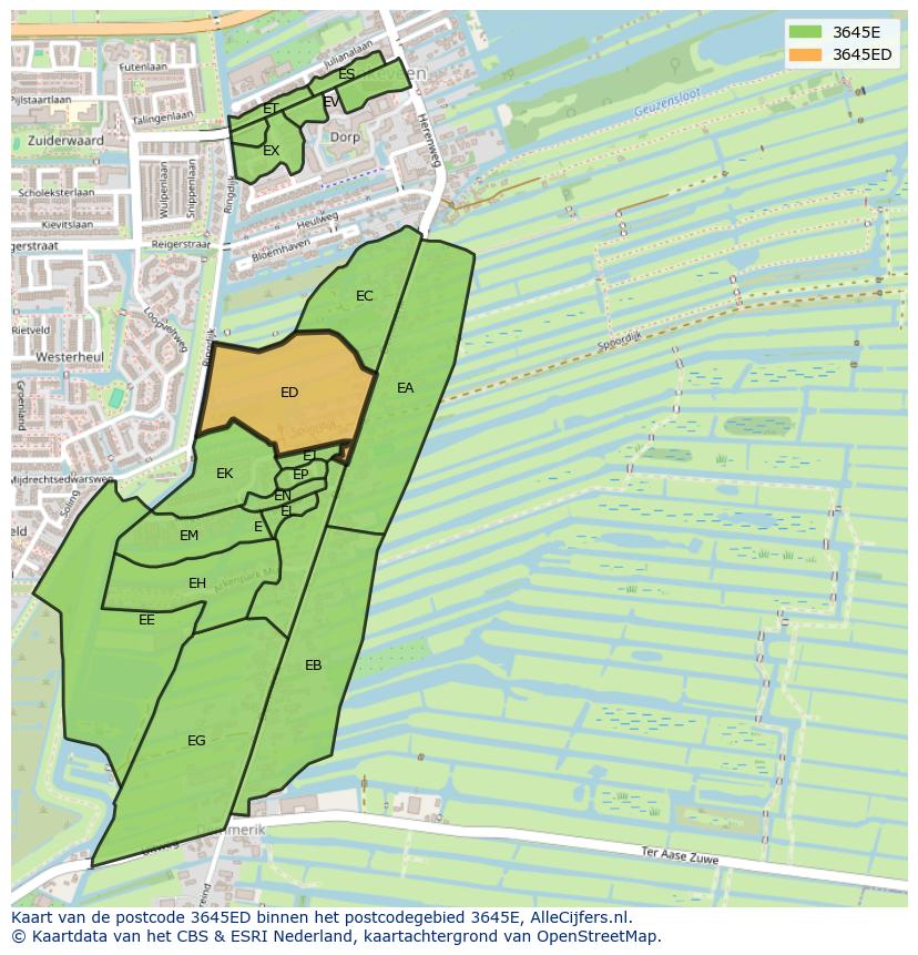 Afbeelding van het postcodegebied 3645 ED op de kaart.