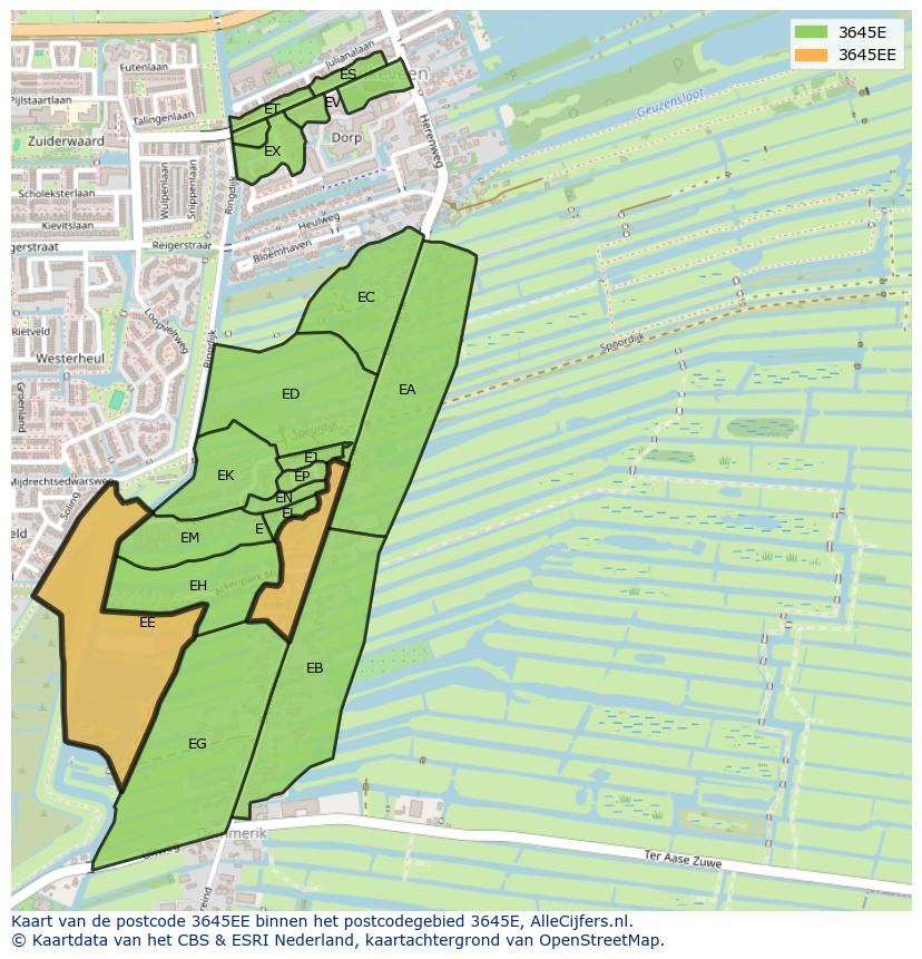 Afbeelding van het postcodegebied 3645 EE op de kaart.