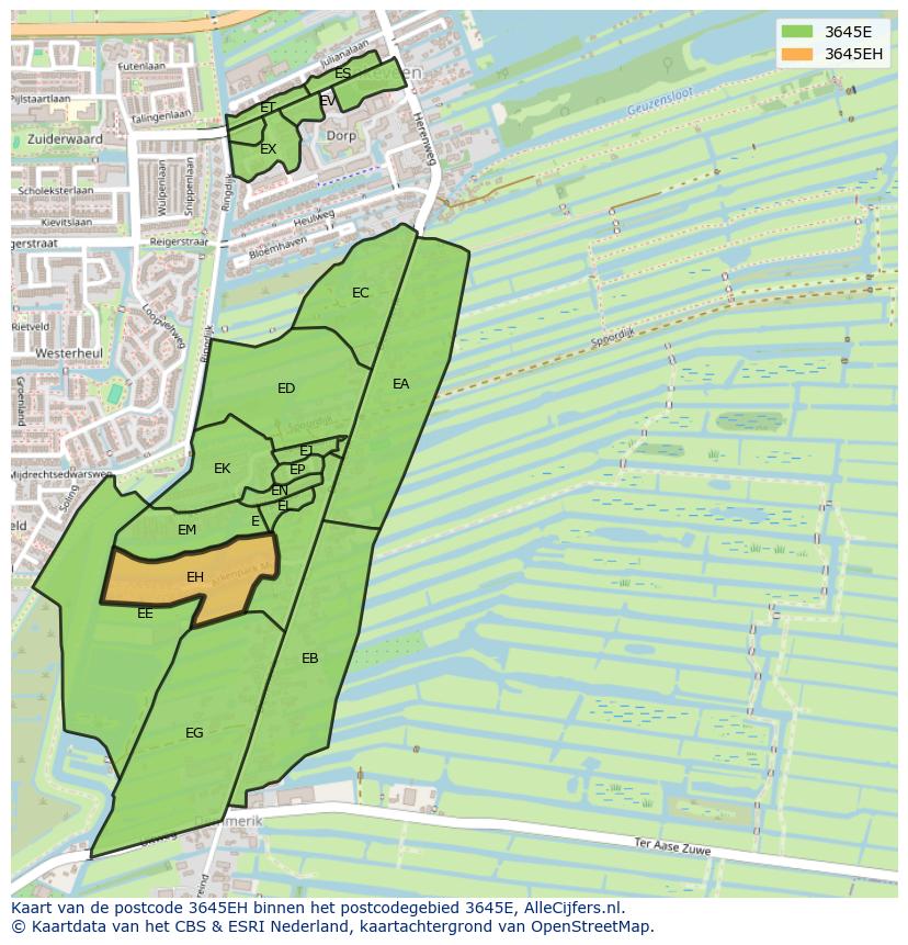 Afbeelding van het postcodegebied 3645 EH op de kaart.