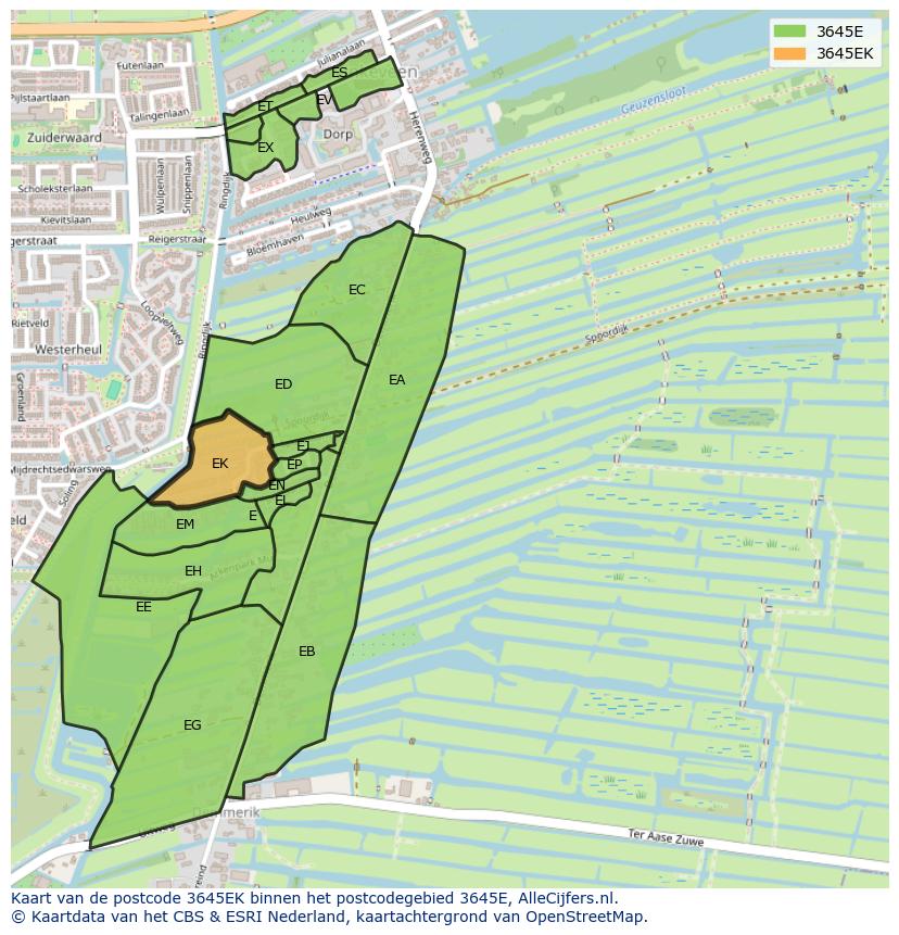 Afbeelding van het postcodegebied 3645 EK op de kaart.