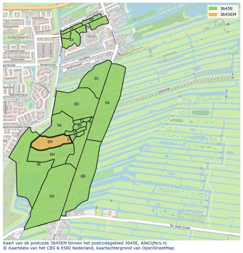 Afbeelding van het postcodegebied 3645 EM op de kaart.