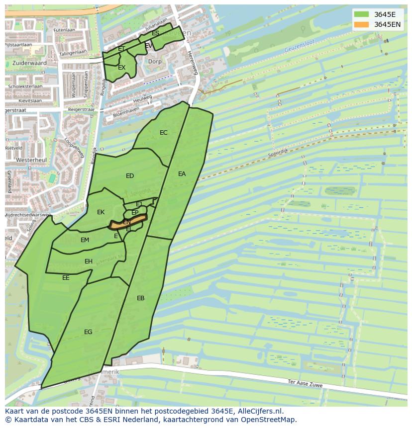 Afbeelding van het postcodegebied 3645 EN op de kaart.