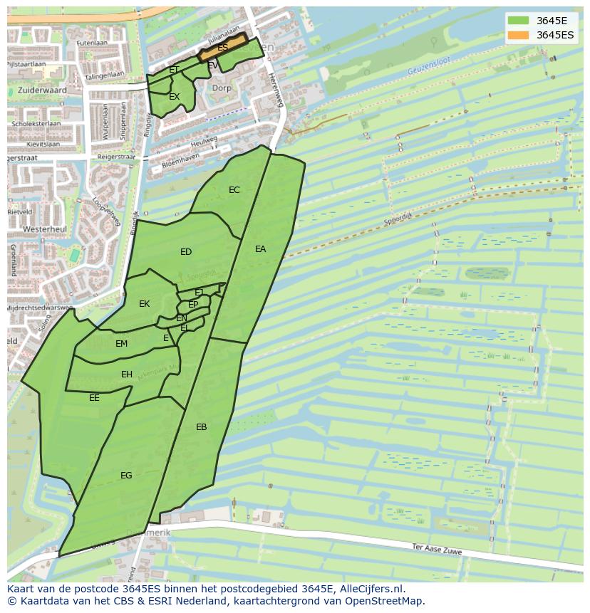 Afbeelding van het postcodegebied 3645 ES op de kaart.