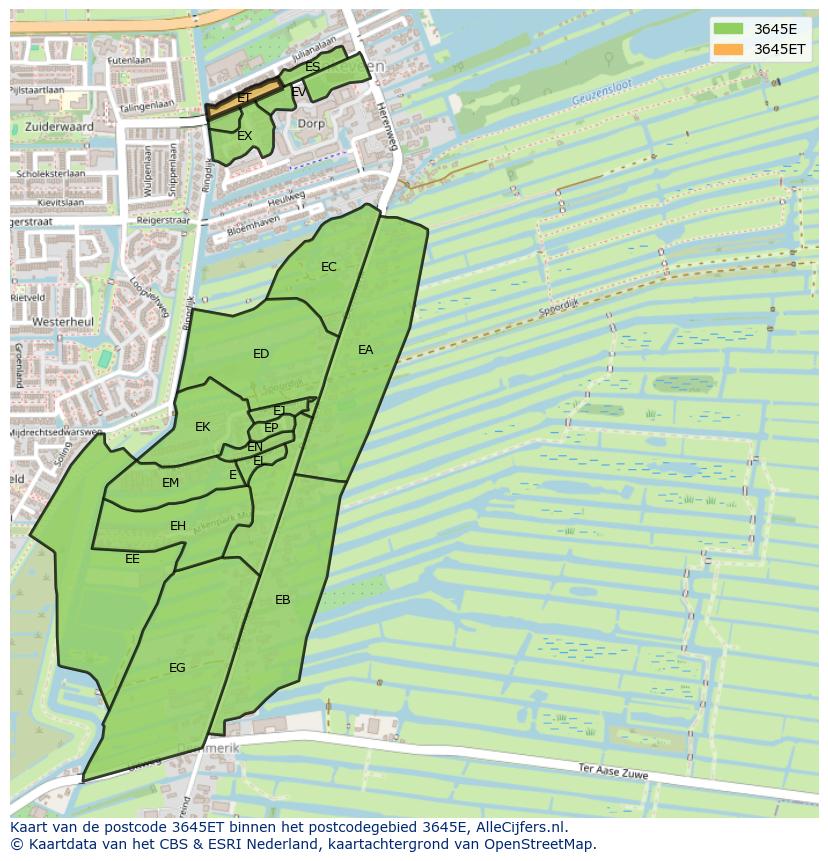 Afbeelding van het postcodegebied 3645 ET op de kaart.
