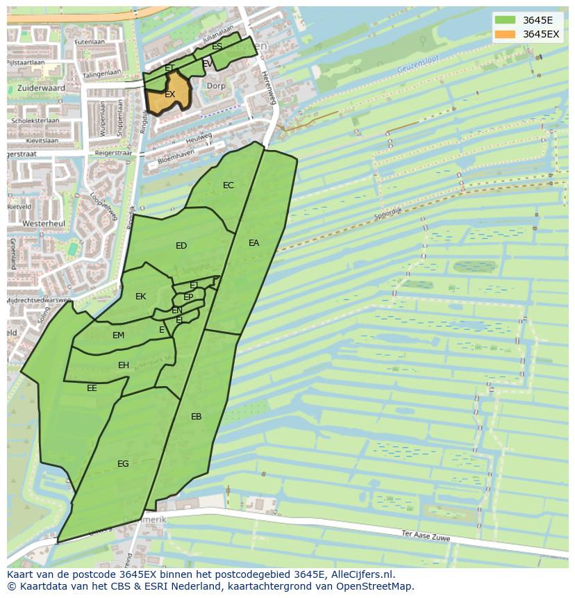 Afbeelding van het postcodegebied 3645 EX op de kaart.