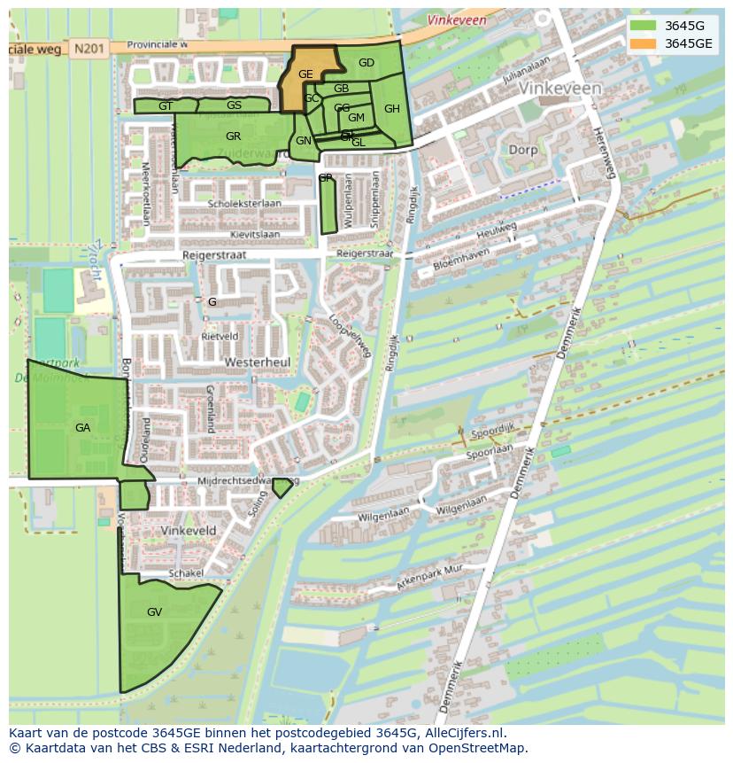 Afbeelding van het postcodegebied 3645 GE op de kaart.