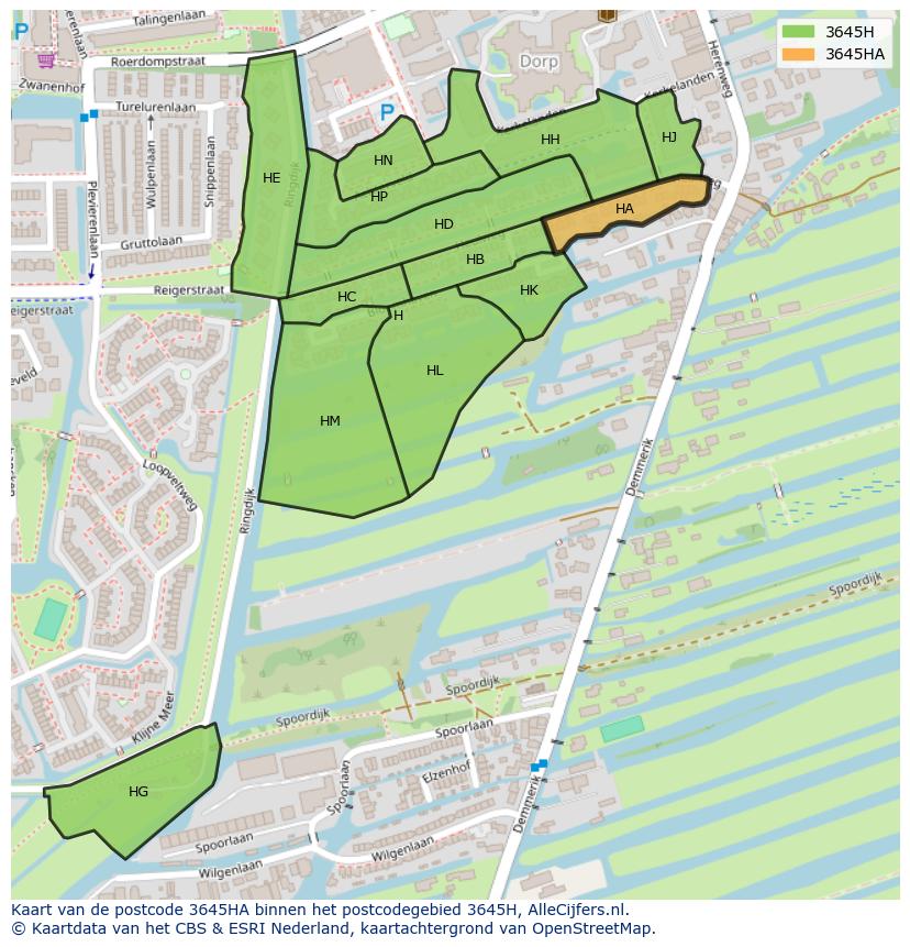 Afbeelding van het postcodegebied 3645 HA op de kaart.
