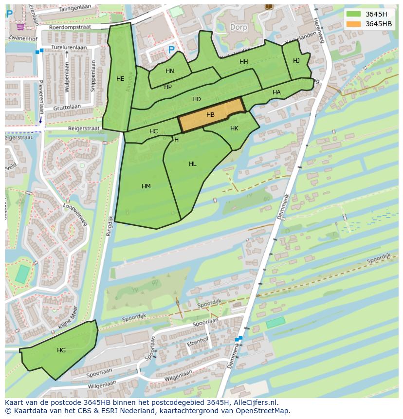 Afbeelding van het postcodegebied 3645 HB op de kaart.