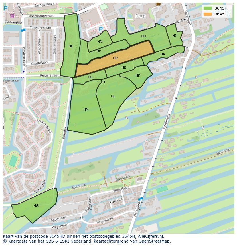 Afbeelding van het postcodegebied 3645 HD op de kaart.