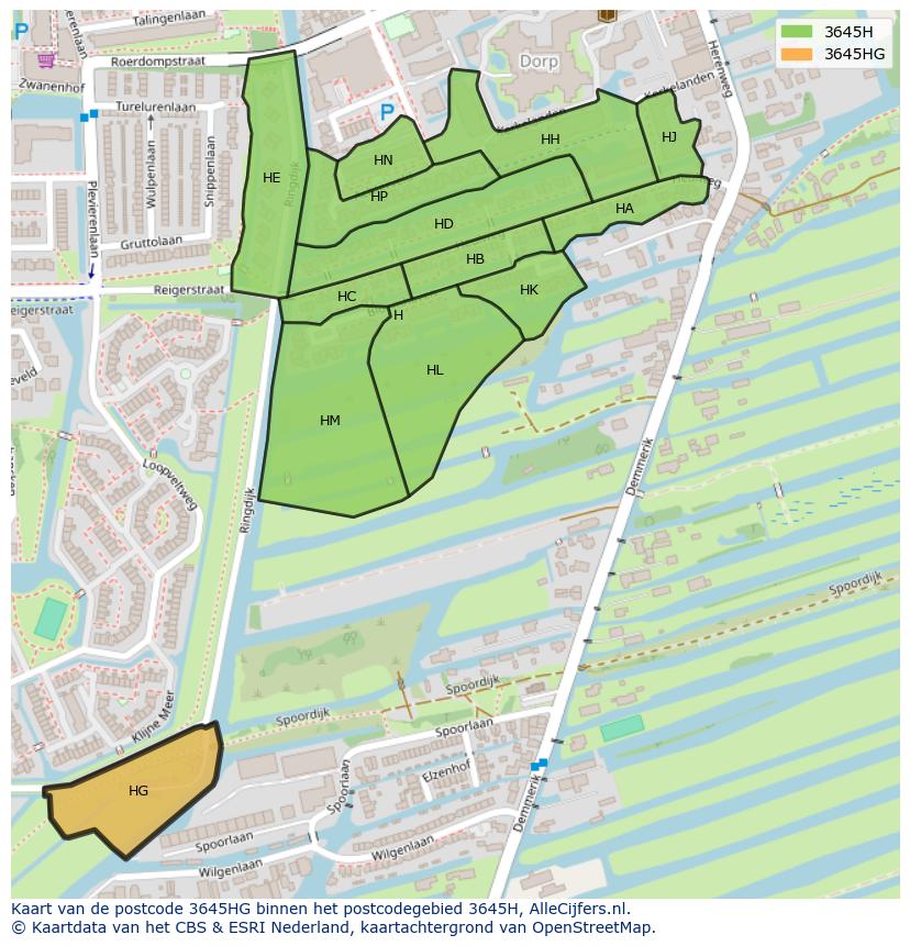 Afbeelding van het postcodegebied 3645 HG op de kaart.