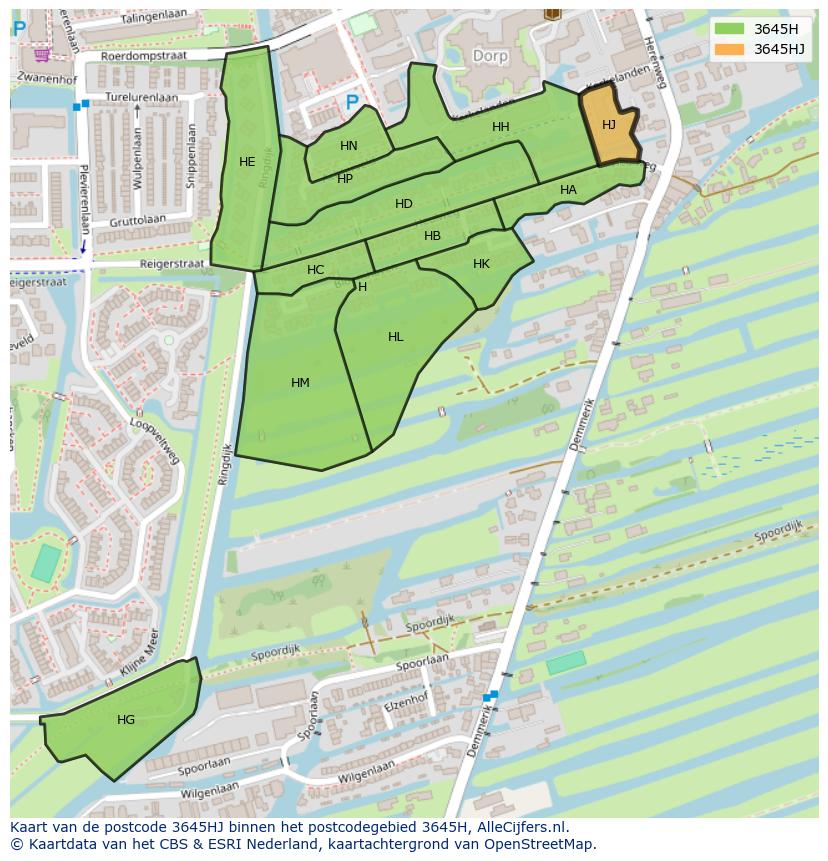 Afbeelding van het postcodegebied 3645 HJ op de kaart.