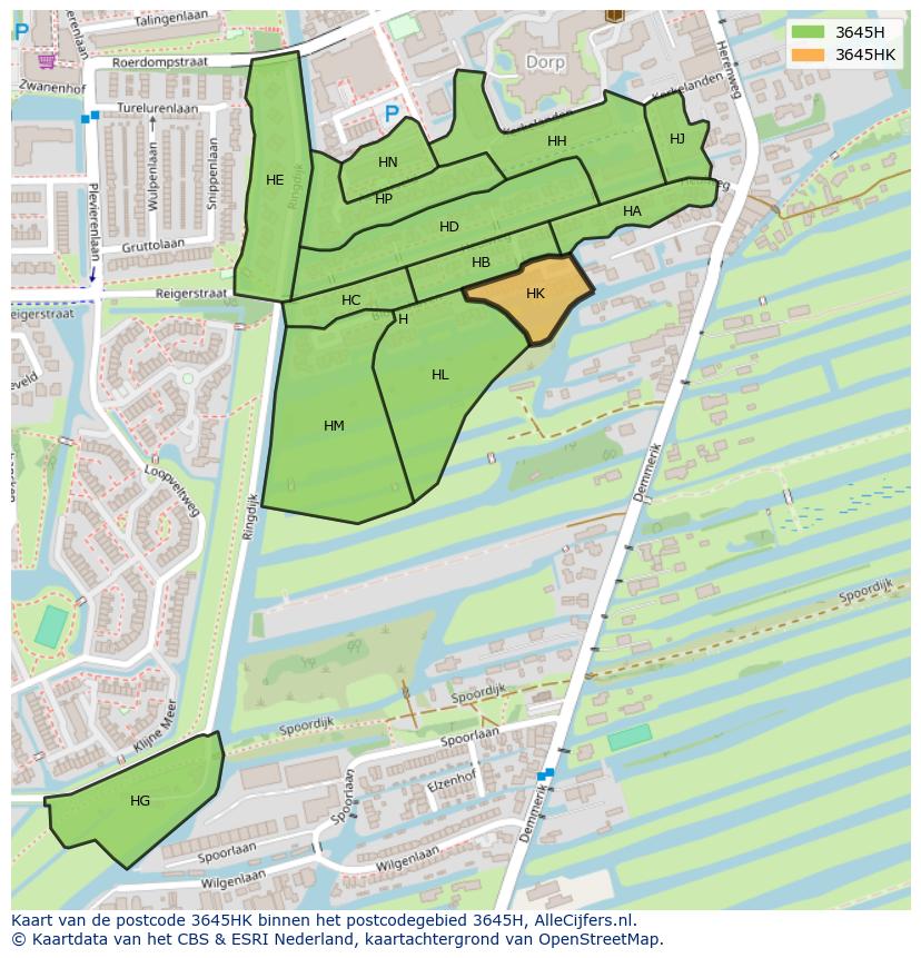 Afbeelding van het postcodegebied 3645 HK op de kaart.