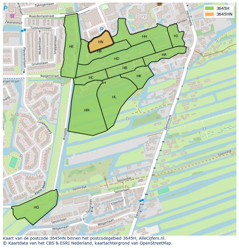 Afbeelding van het postcodegebied 3645 HN op de kaart.