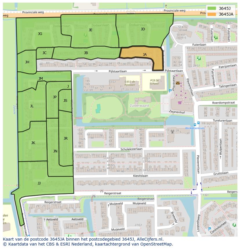 Afbeelding van het postcodegebied 3645 JA op de kaart.