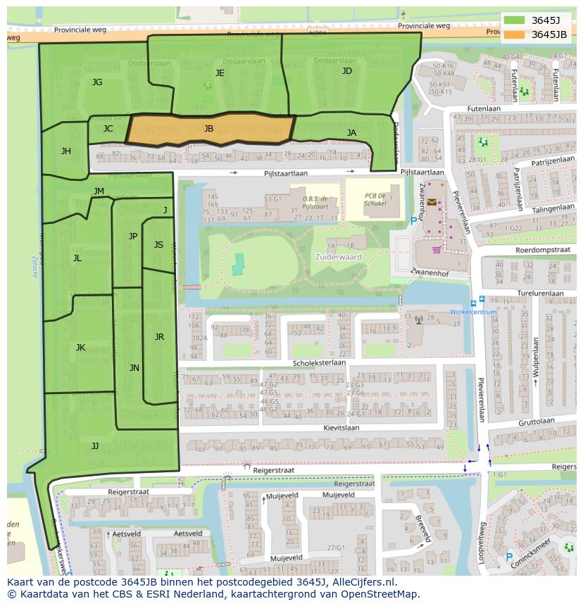 Afbeelding van het postcodegebied 3645 JB op de kaart.