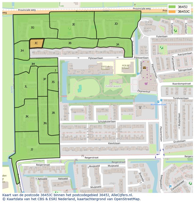 Afbeelding van het postcodegebied 3645 JC op de kaart.