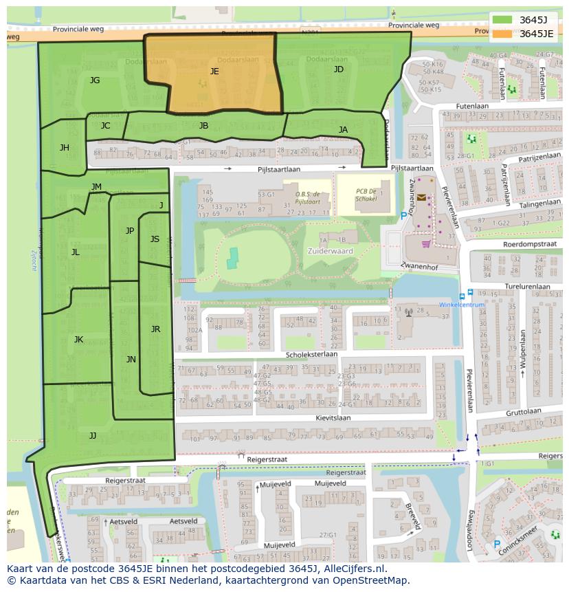 Afbeelding van het postcodegebied 3645 JE op de kaart.