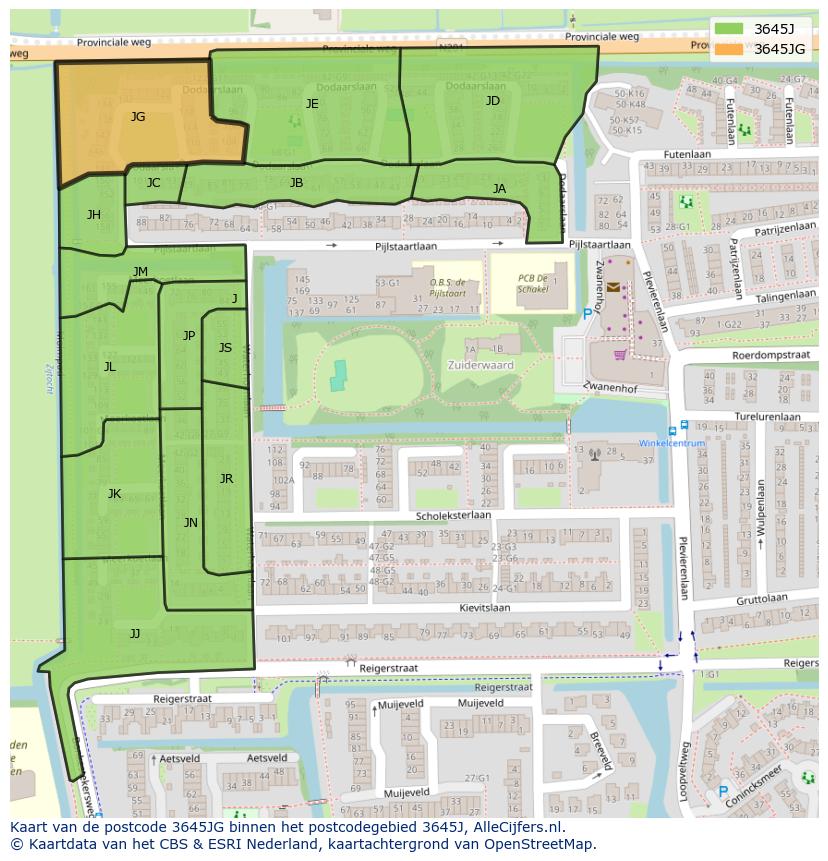 Afbeelding van het postcodegebied 3645 JG op de kaart.
