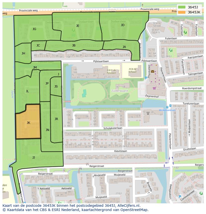 Afbeelding van het postcodegebied 3645 JK op de kaart.