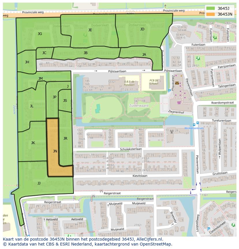 Afbeelding van het postcodegebied 3645 JN op de kaart.