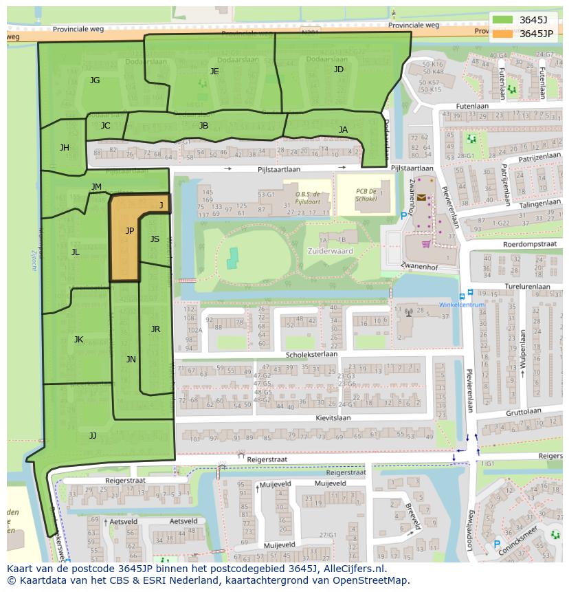 Afbeelding van het postcodegebied 3645 JP op de kaart.