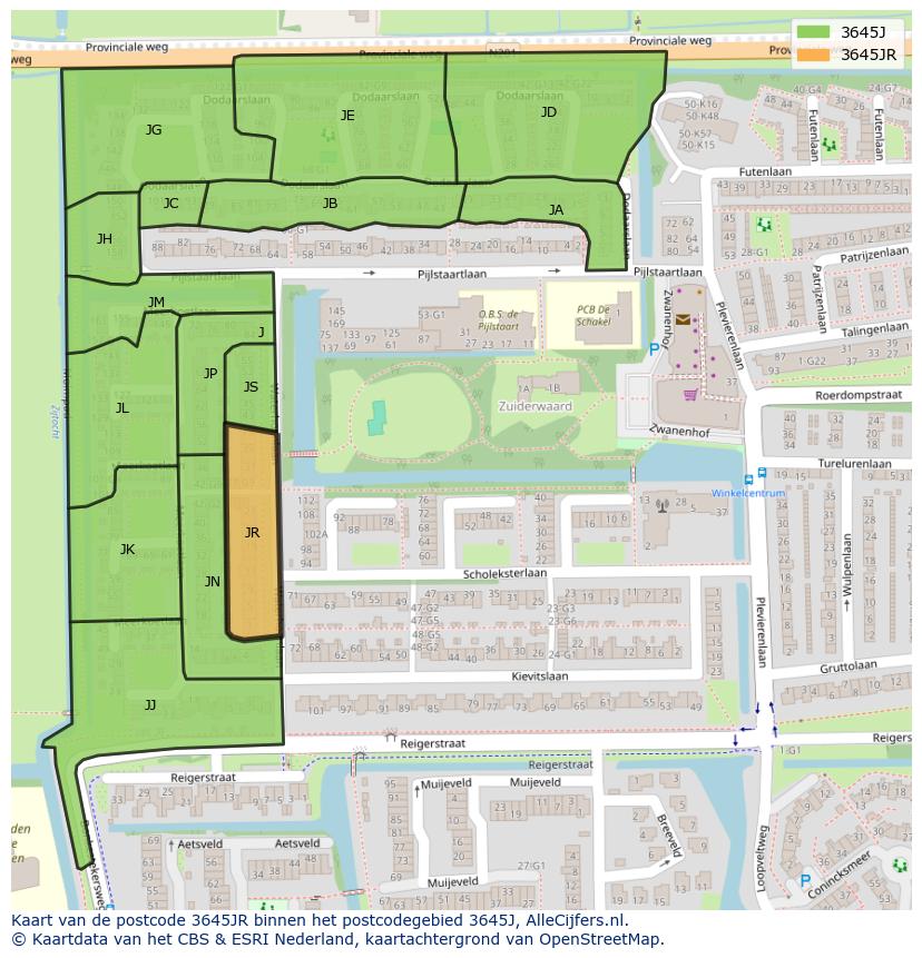Afbeelding van het postcodegebied 3645 JR op de kaart.