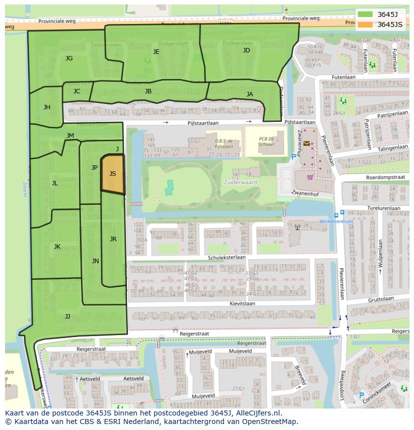 Afbeelding van het postcodegebied 3645 JS op de kaart.