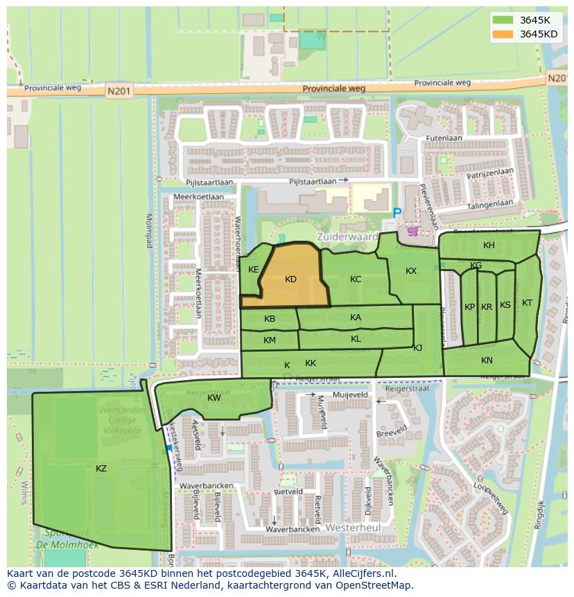 Afbeelding van het postcodegebied 3645 KD op de kaart.