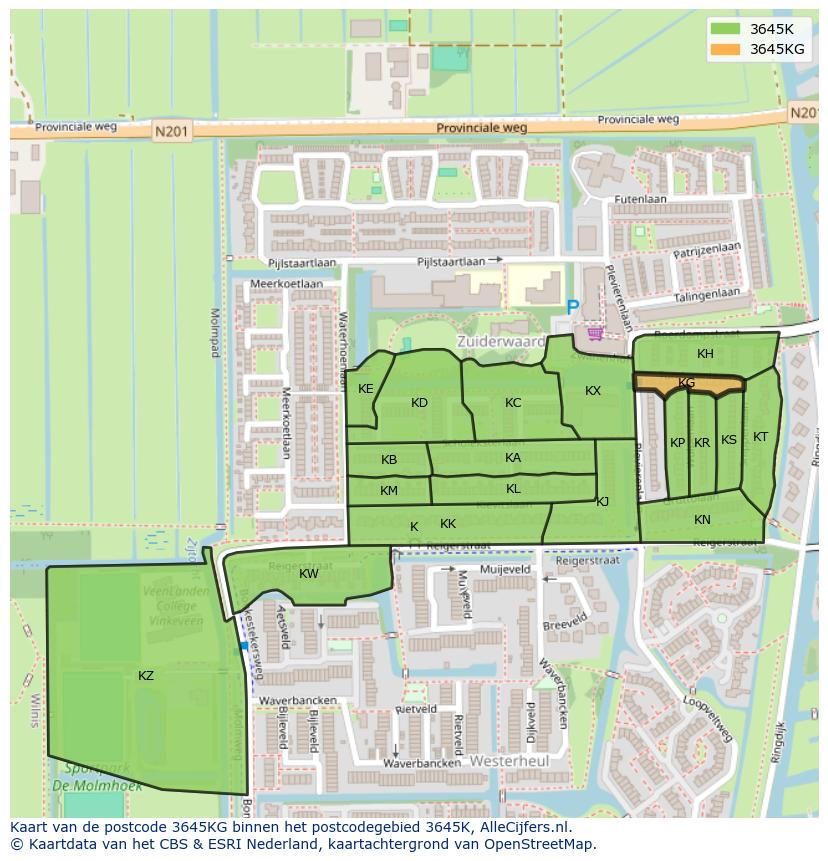 Afbeelding van het postcodegebied 3645 KG op de kaart.