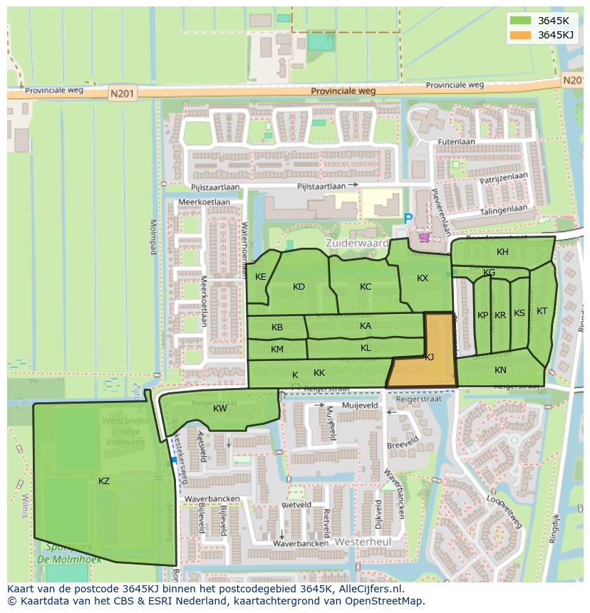 Afbeelding van het postcodegebied 3645 KJ op de kaart.