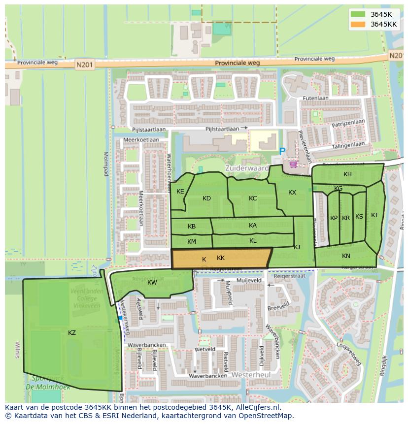 Afbeelding van het postcodegebied 3645 KK op de kaart.