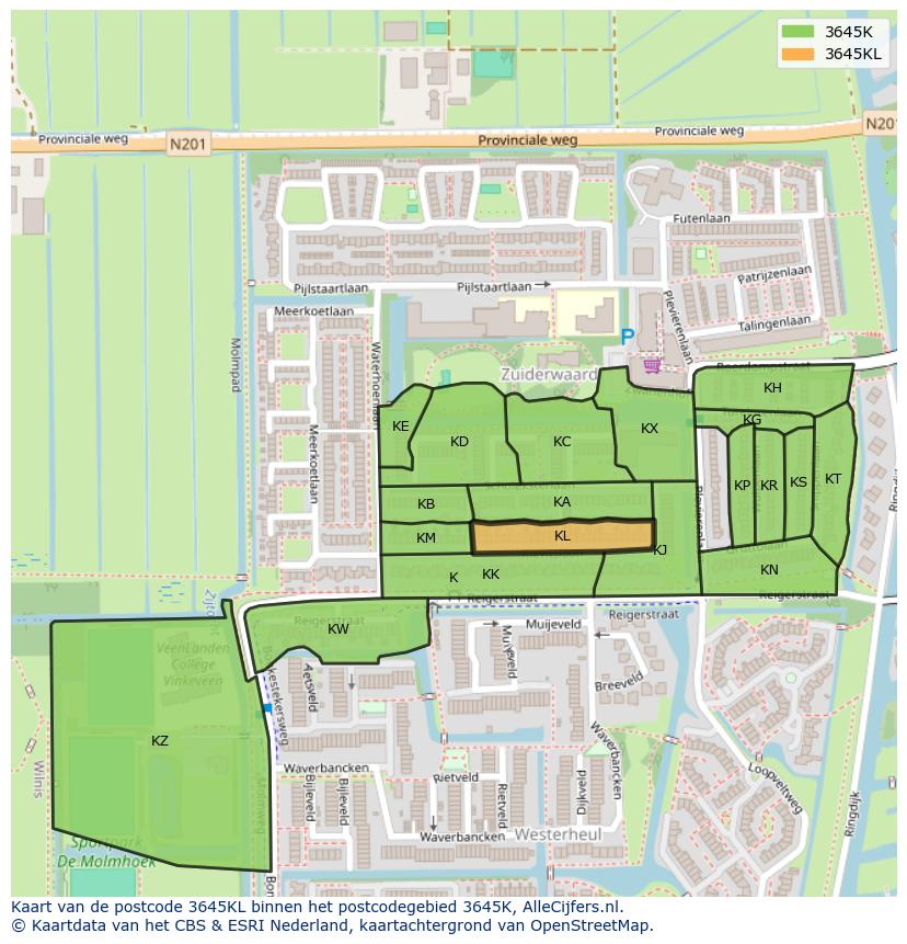 Afbeelding van het postcodegebied 3645 KL op de kaart.