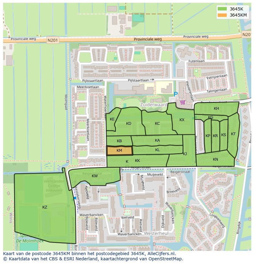 Afbeelding van het postcodegebied 3645 KM op de kaart.