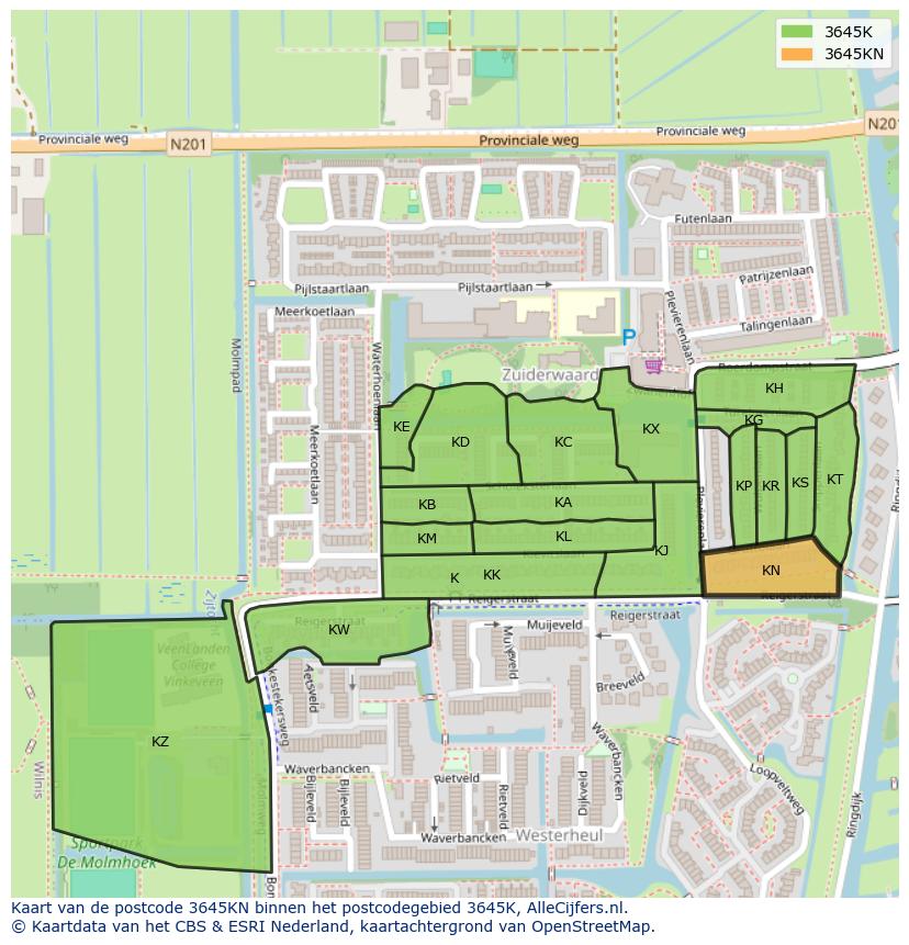Afbeelding van het postcodegebied 3645 KN op de kaart.