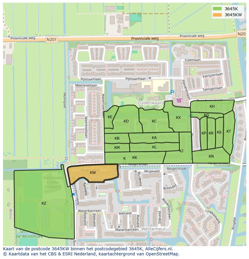 Afbeelding van het postcodegebied 3645 KW op de kaart.