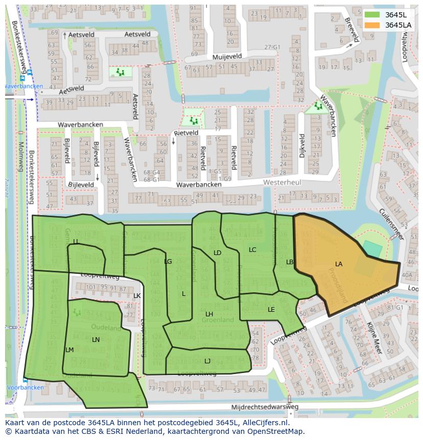 Afbeelding van het postcodegebied 3645 LA op de kaart.