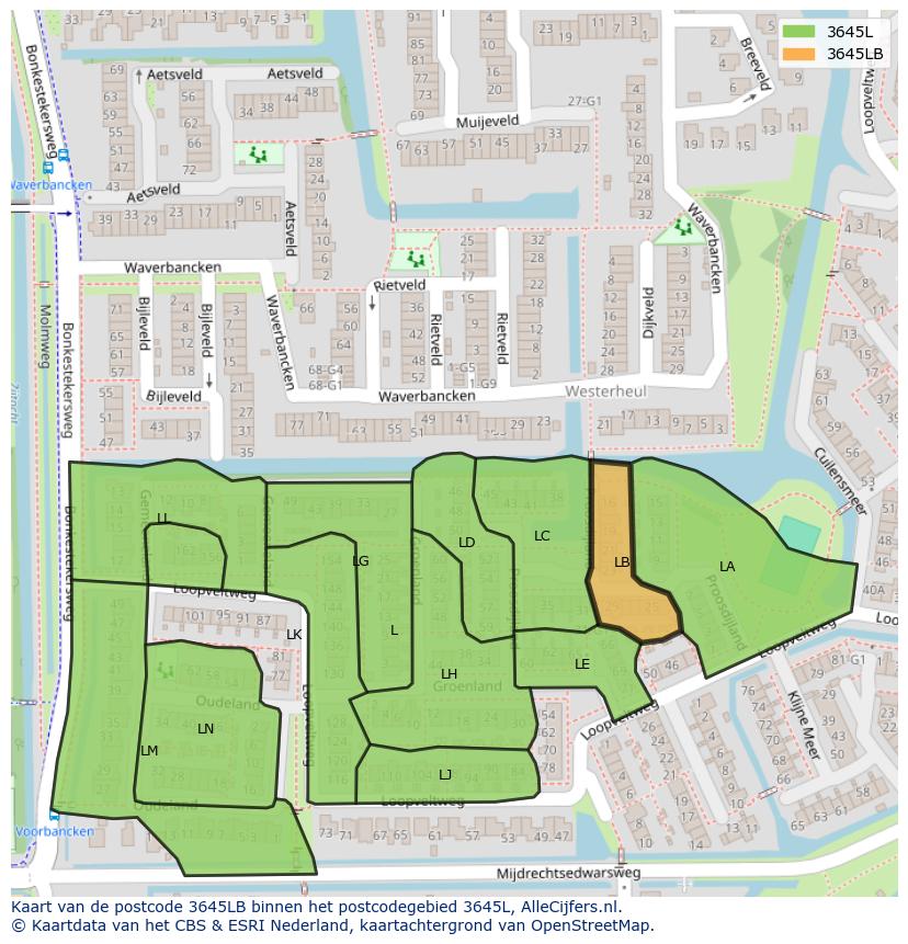Afbeelding van het postcodegebied 3645 LB op de kaart.