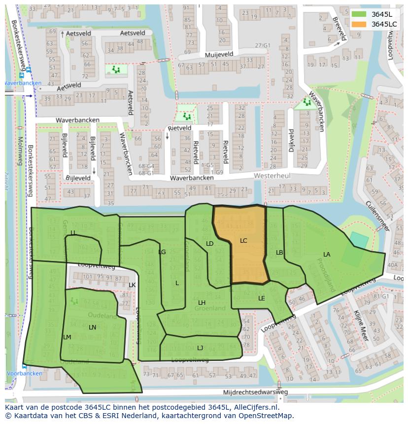 Afbeelding van het postcodegebied 3645 LC op de kaart.