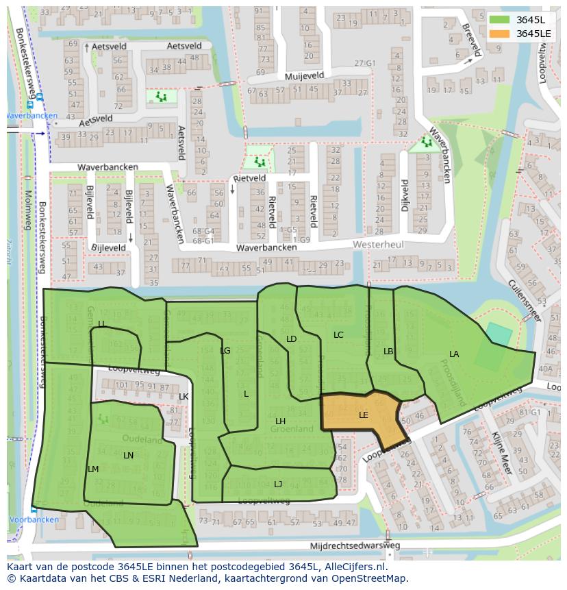 Afbeelding van het postcodegebied 3645 LE op de kaart.