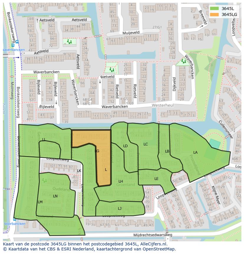 Afbeelding van het postcodegebied 3645 LG op de kaart.
