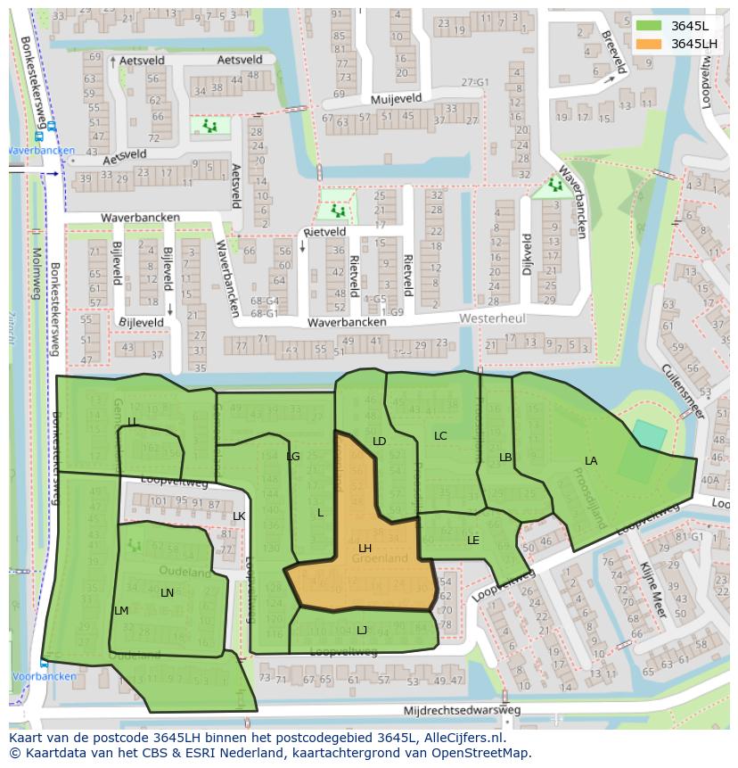 Afbeelding van het postcodegebied 3645 LH op de kaart.