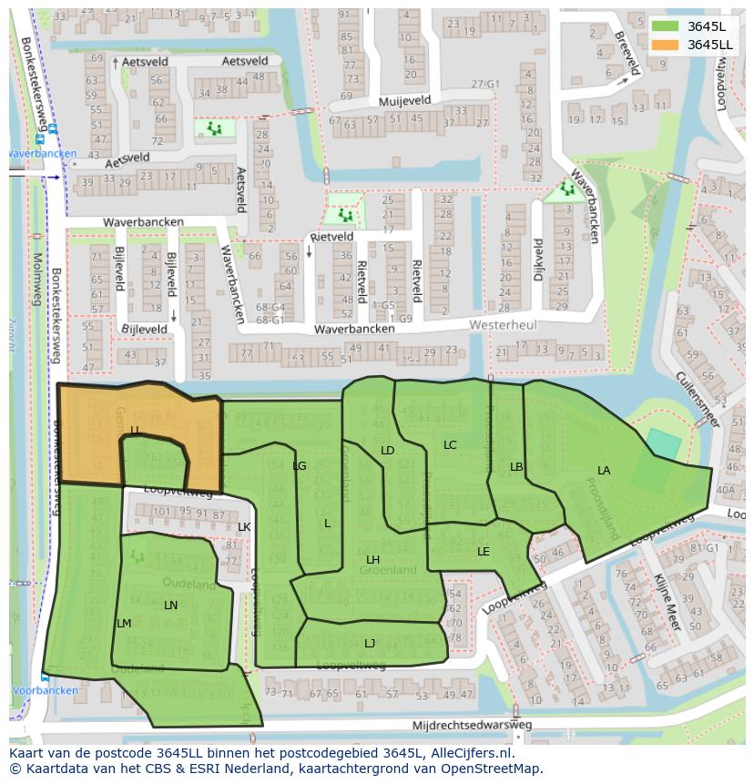 Afbeelding van het postcodegebied 3645 LL op de kaart.