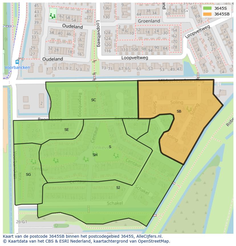 Afbeelding van het postcodegebied 3645 SB op de kaart.