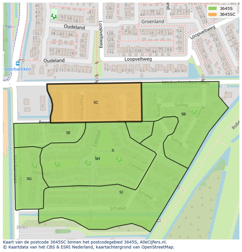Afbeelding van het postcodegebied 3645 SC op de kaart.