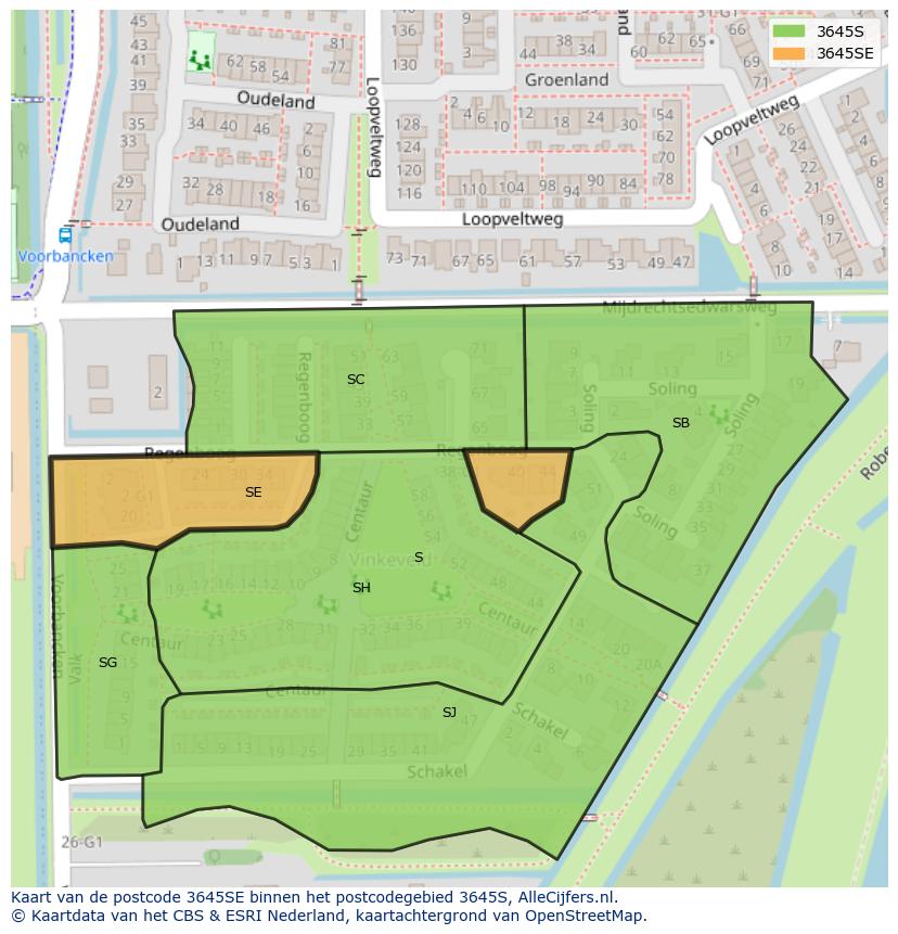 Afbeelding van het postcodegebied 3645 SE op de kaart.