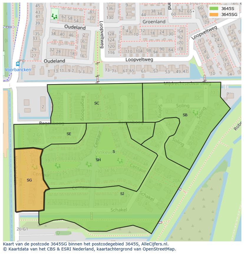 Afbeelding van het postcodegebied 3645 SG op de kaart.