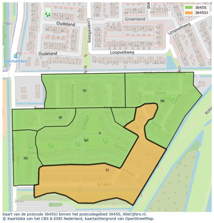 Afbeelding van het postcodegebied 3645 SJ op de kaart.